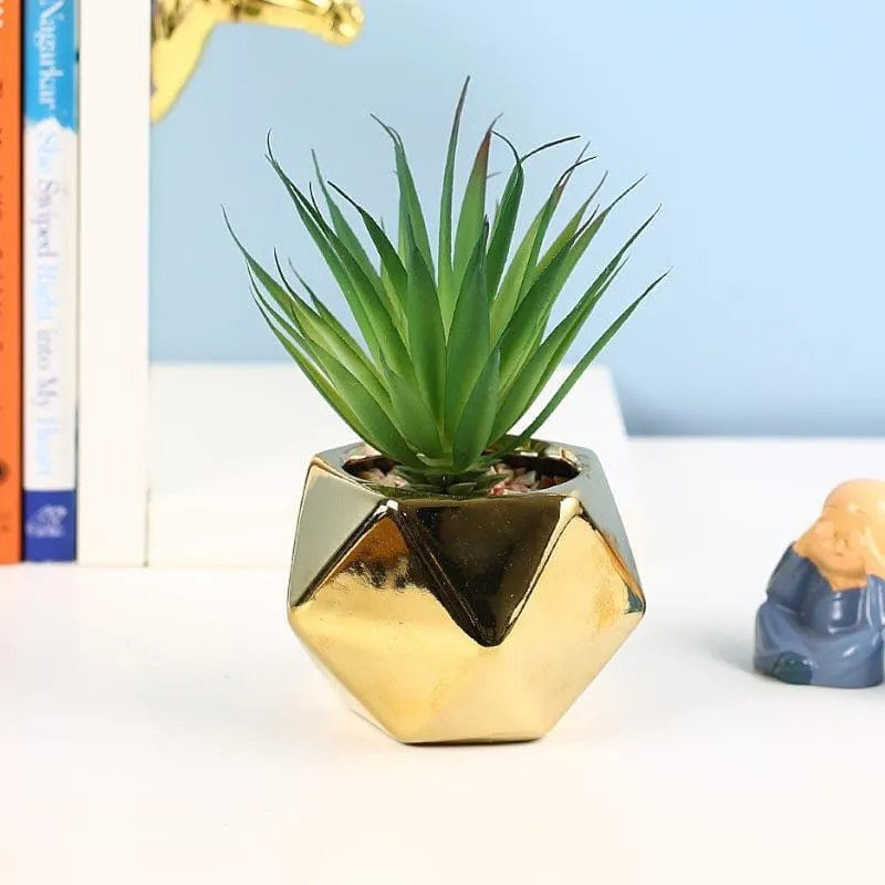 Faux Haworthia In Gold Ceramic Pot - 16 cms media 1