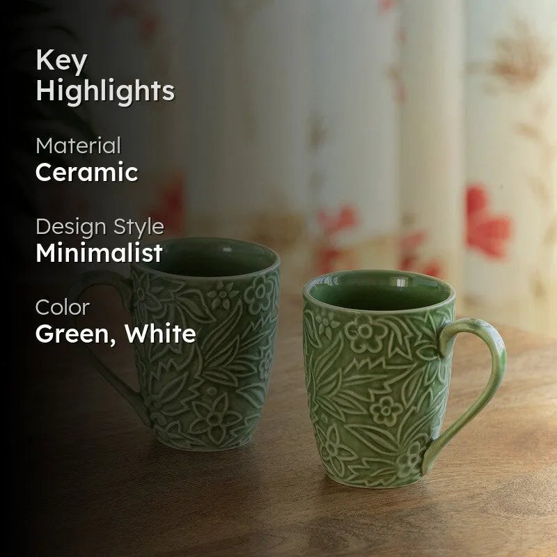 Green Ceramic Coffee Mug (290 mL Each) - Set Of Two media 2