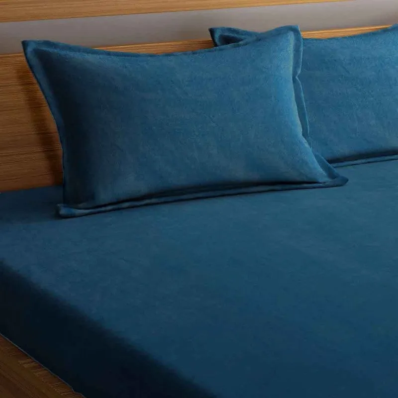 Gentle Rest Fleece Bedsheet (Teal) - 300 GSM media 4