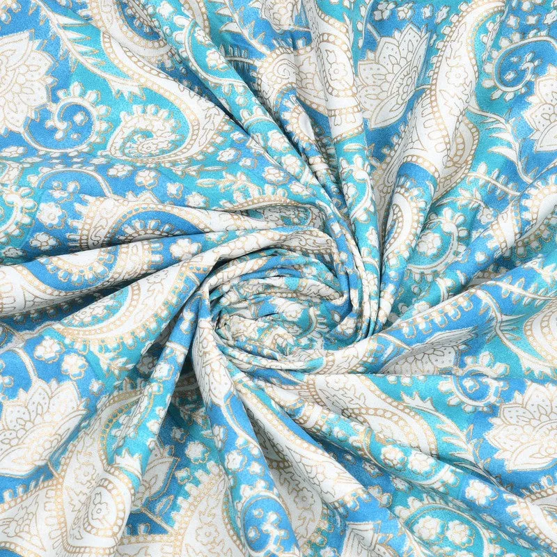 Mango Muse Cotton Bedsheet (White,Sky Blue) - 180 GSM media 8