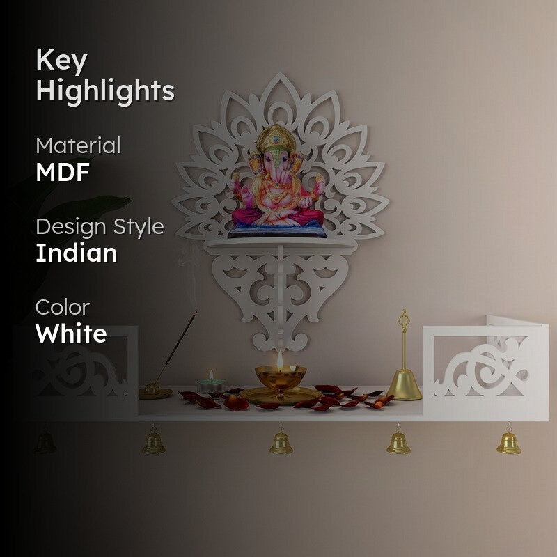 Prarthana Space Mandir with Shelf (White) media 2