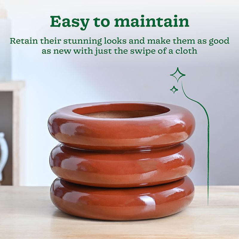 Ugaoo Ceramicurve Three Layer Ceramic Planter - Terracotta media 4