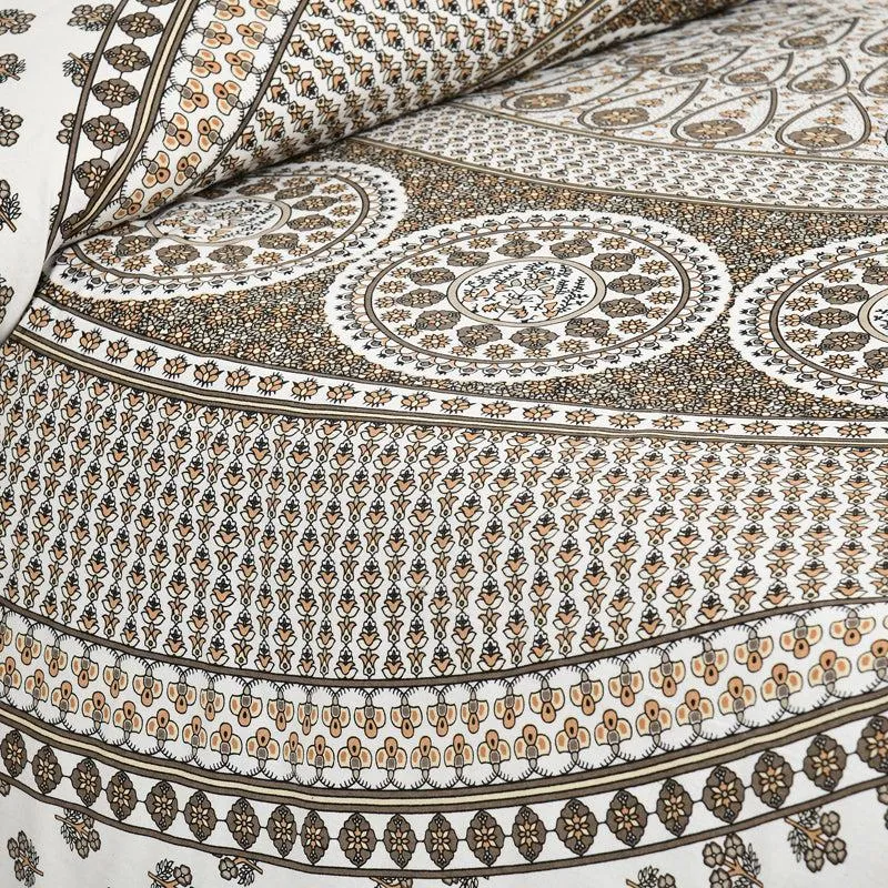 Aavani Ethnic Cotton Flat Bedsheet (White & Brown) - 160 TC media 3