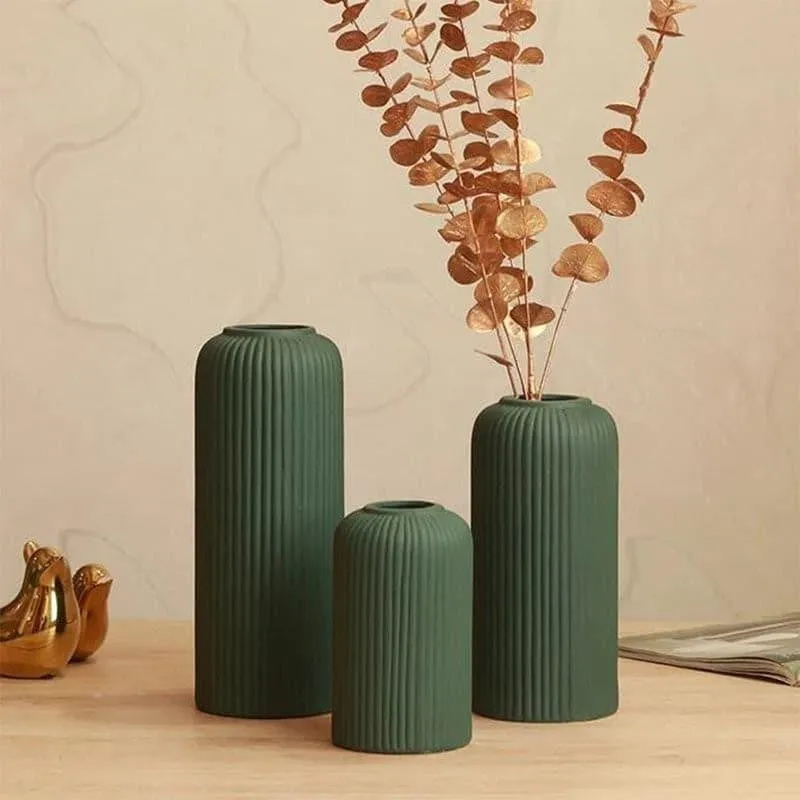 Pasha Ceramic Vase (Dark Green) - Set Of Three media 1