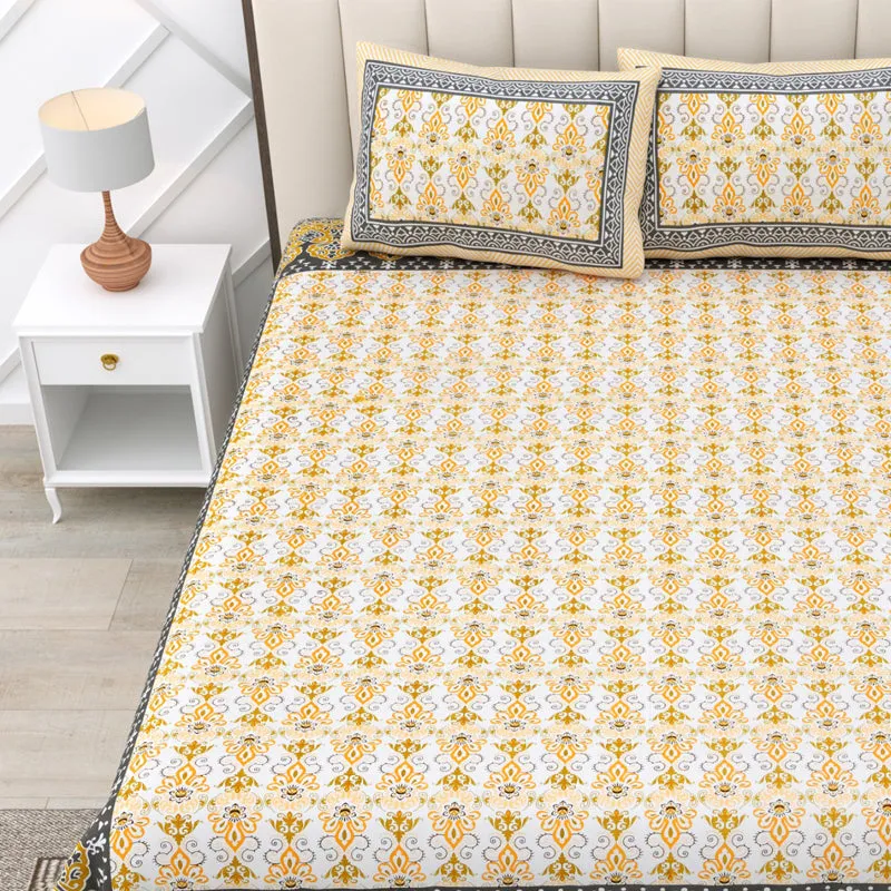 Rajni Cotton Bedsheet (Mustard Yellow) - 180 TC media 4