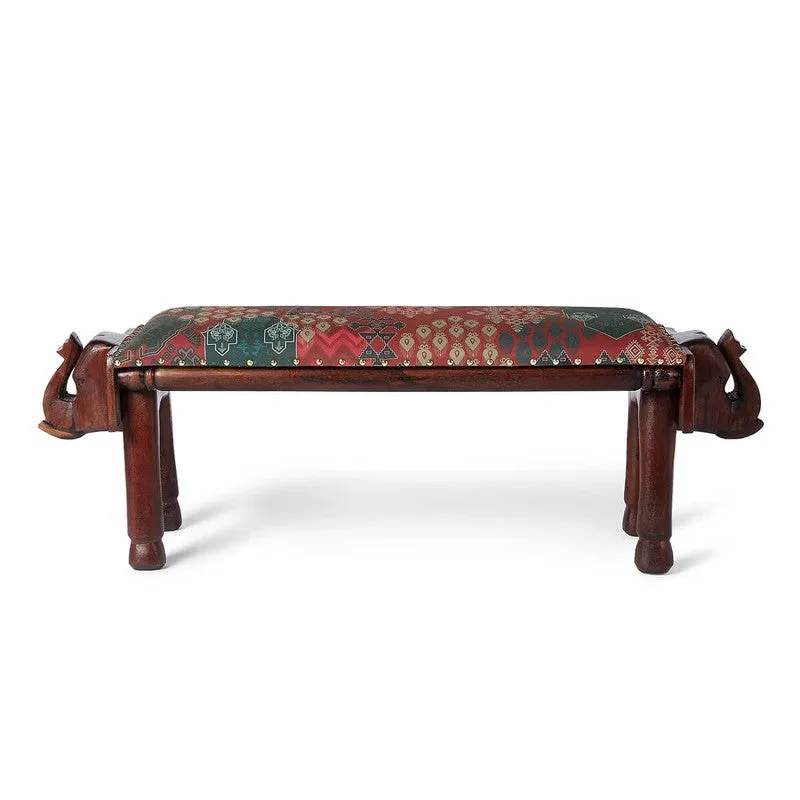 India Circus Acacia Wood Heritage Haven Wooden Elephant Bench media 4
