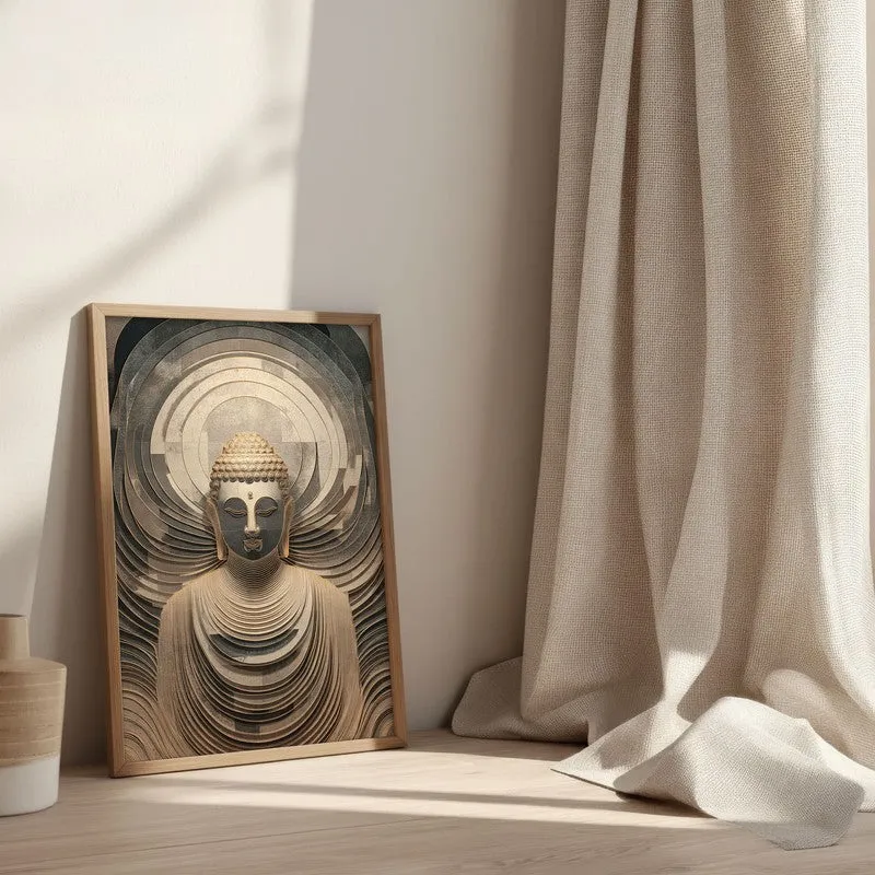 Buddha In Meditation Archival Paper Wall Painting With Brown Frame media 3