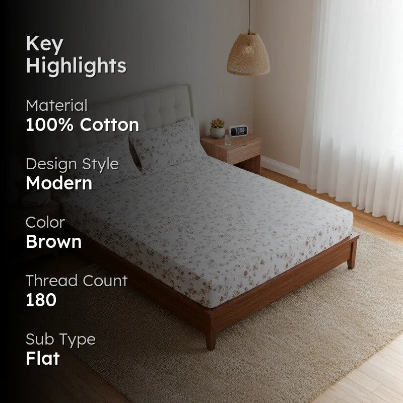 Ramisa Floral Cotton Bedsheet (Brown) - 180 TC media 2