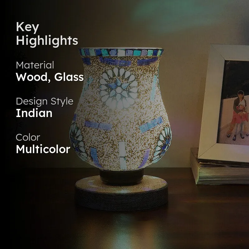 Brillora Mosaic Glass Table Lamp With Wooden Base - Multicolor media 2