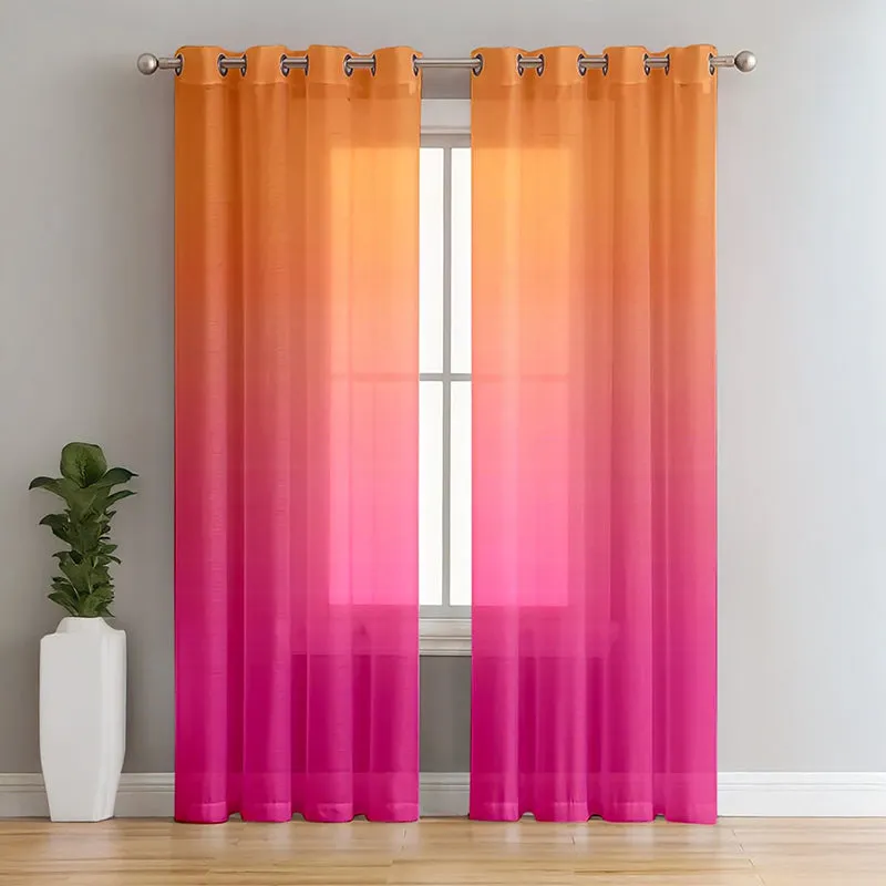 Ombria Linen Texture Sheer Curtain (Pink,Yellow) - Set Of Two media 1