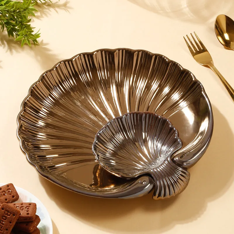 Swirl Chip n Dip Ceramic Platter - Gold media 1