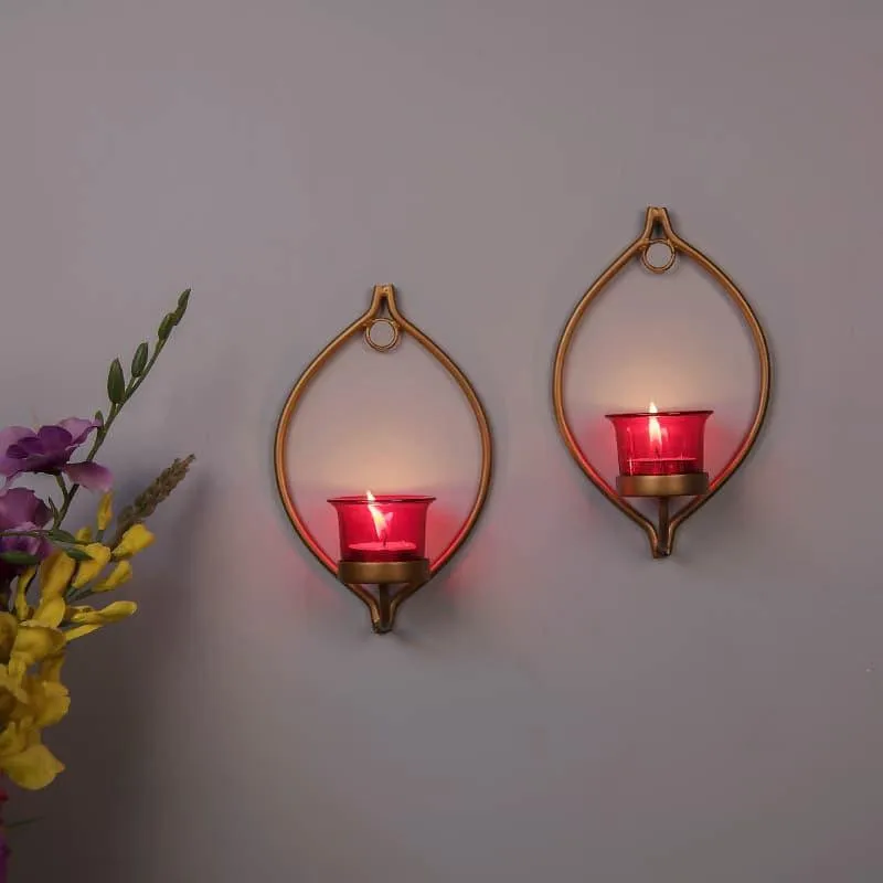 Leafy Sconce Candle Holder (Red) - Set Of Two media 3
