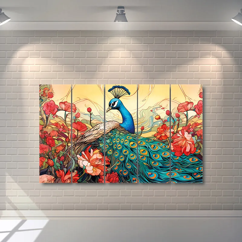 Graceful Mayura Canvas Wall Art - Set Of Five media 3