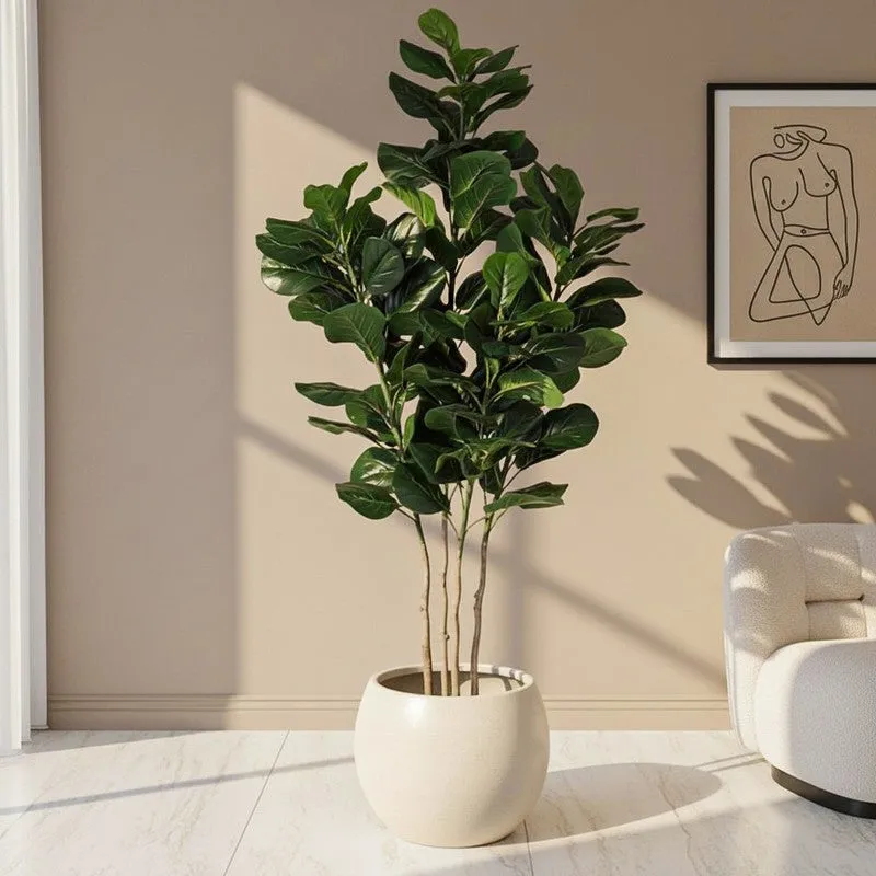 Faux Lush Fiddle Leaf Fig Plant With Black Plastic Pot - 6 Feet media 1