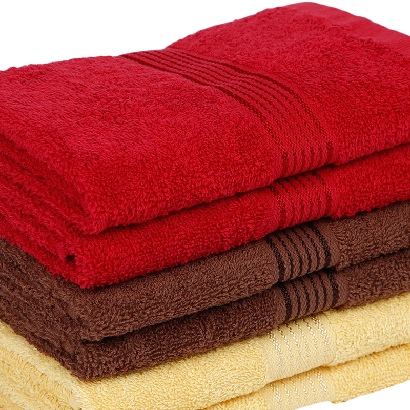Pluma Cotton Hand & Face Towel (Brown,Red & Light Yellow) - Set Of Six media 5