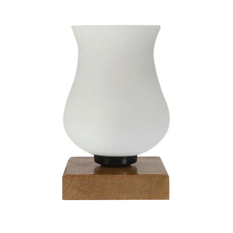 Skylora Glass Table Lamp With Wooden Base - White media 5