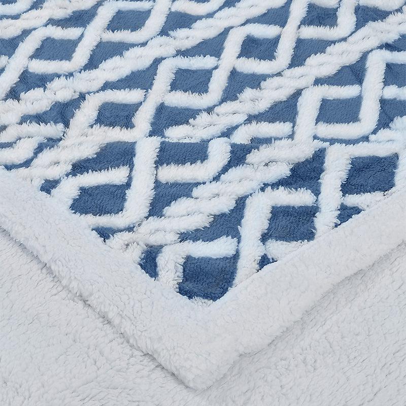 Oriella Geomatric Faux Fur Blanket (Blue)  - 210 GSM media 5