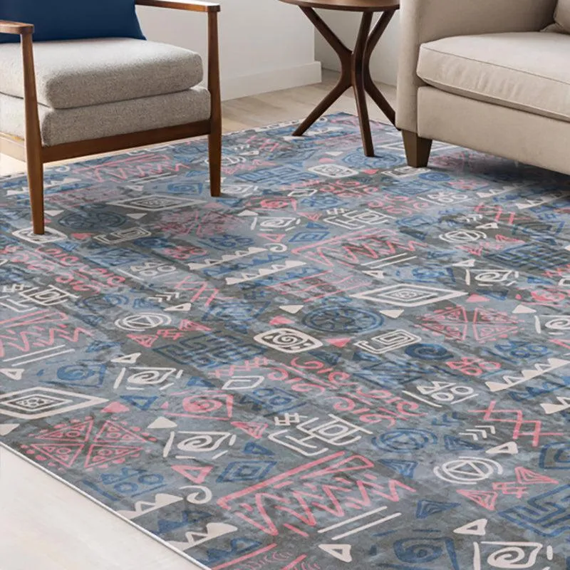 Silmarillion Abstract Polyester Anti-Skid Carpet - Grey & Blue media 3