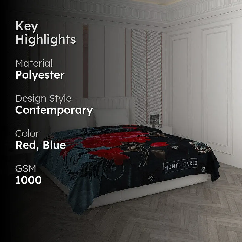 Monte Carlo Crimson Bloom Blanket (Blue,Red) - 1000 GSM media 2