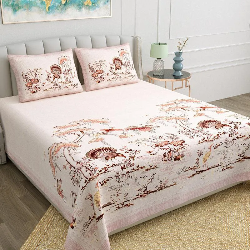 Kalyani Cloud Floral Cotton Bedsheet (Pink) - 140 TC media 1