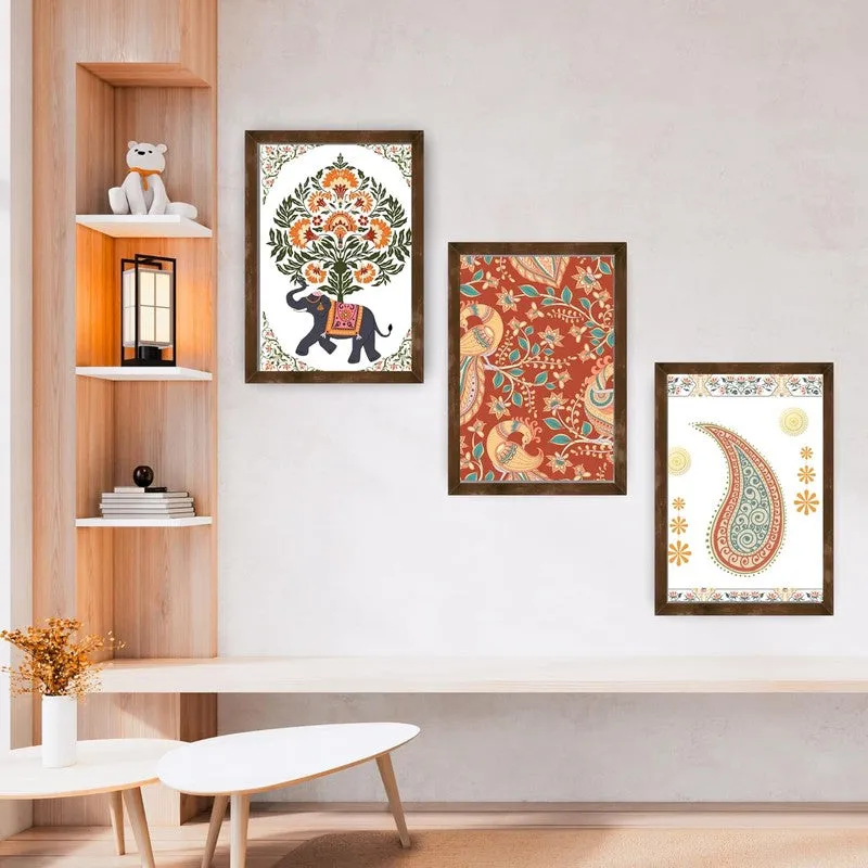Paisley Charm Paper Wall Painting With Frame - Brown media 4