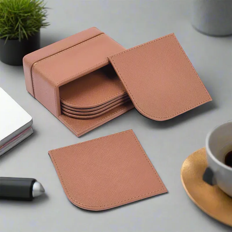 Ceastra Faux Leather Coaster (Brown) - Seven Piece Set media 1