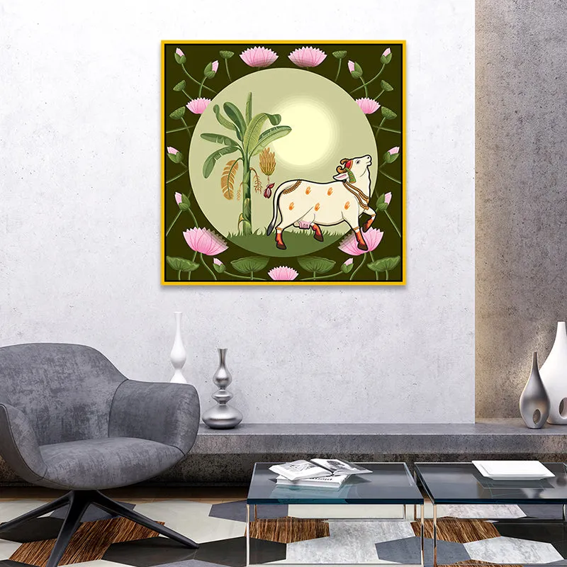 Pastoral Paradise Canvas Wall Painting With Frame - Gold media 4