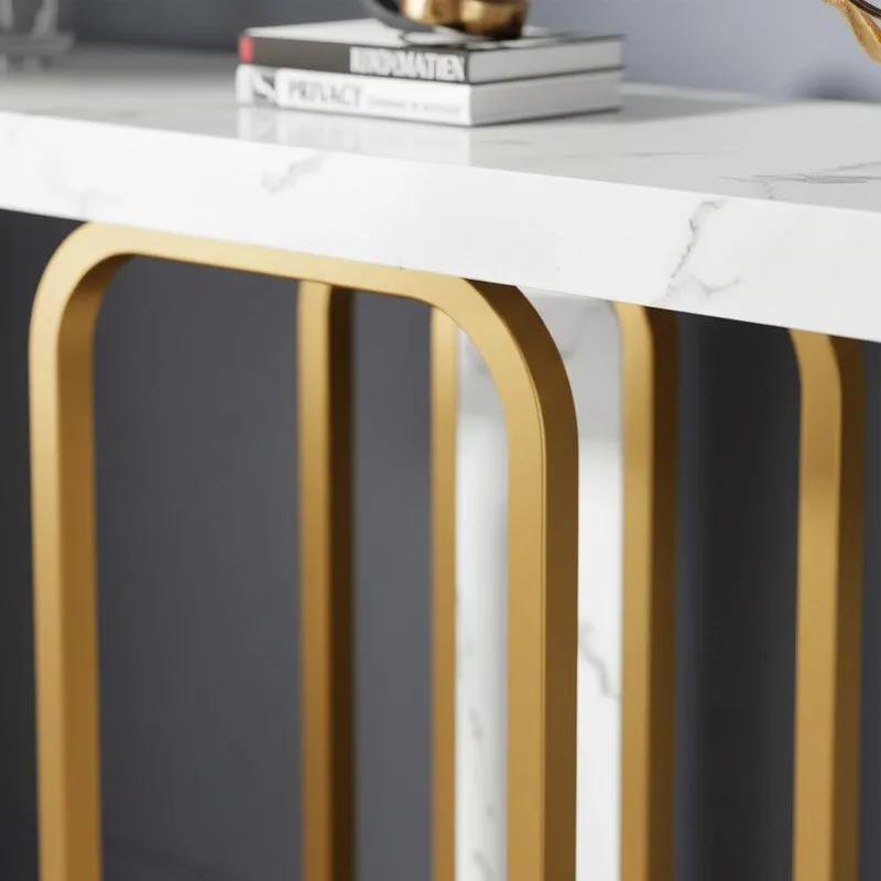 Sleek Metal Console Table with Marble Top - Large media 3