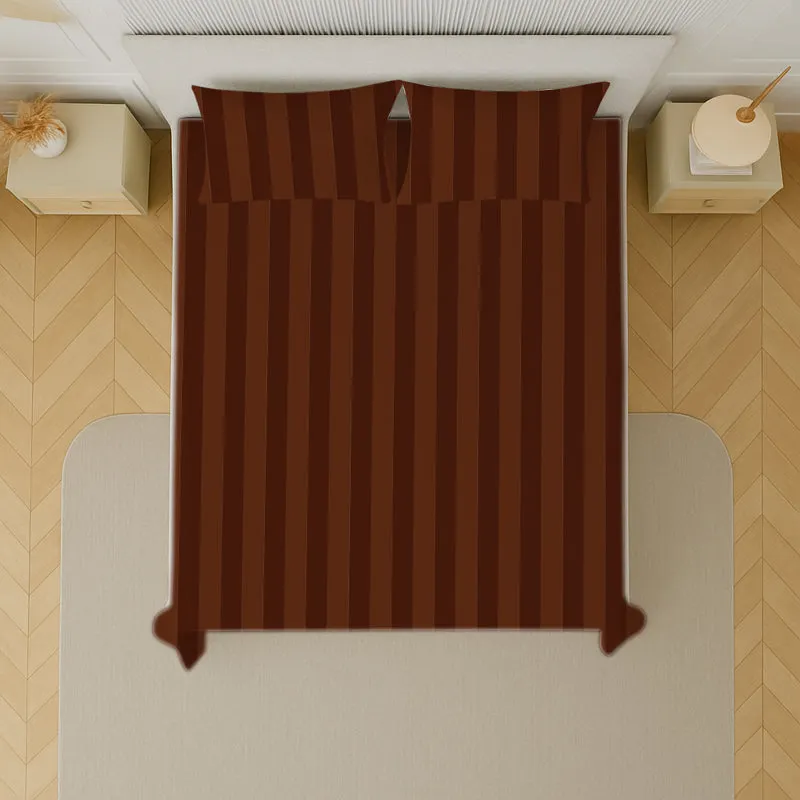 Elegance Striped Cotton Bedsheet (Brown) - 210 TC media 5