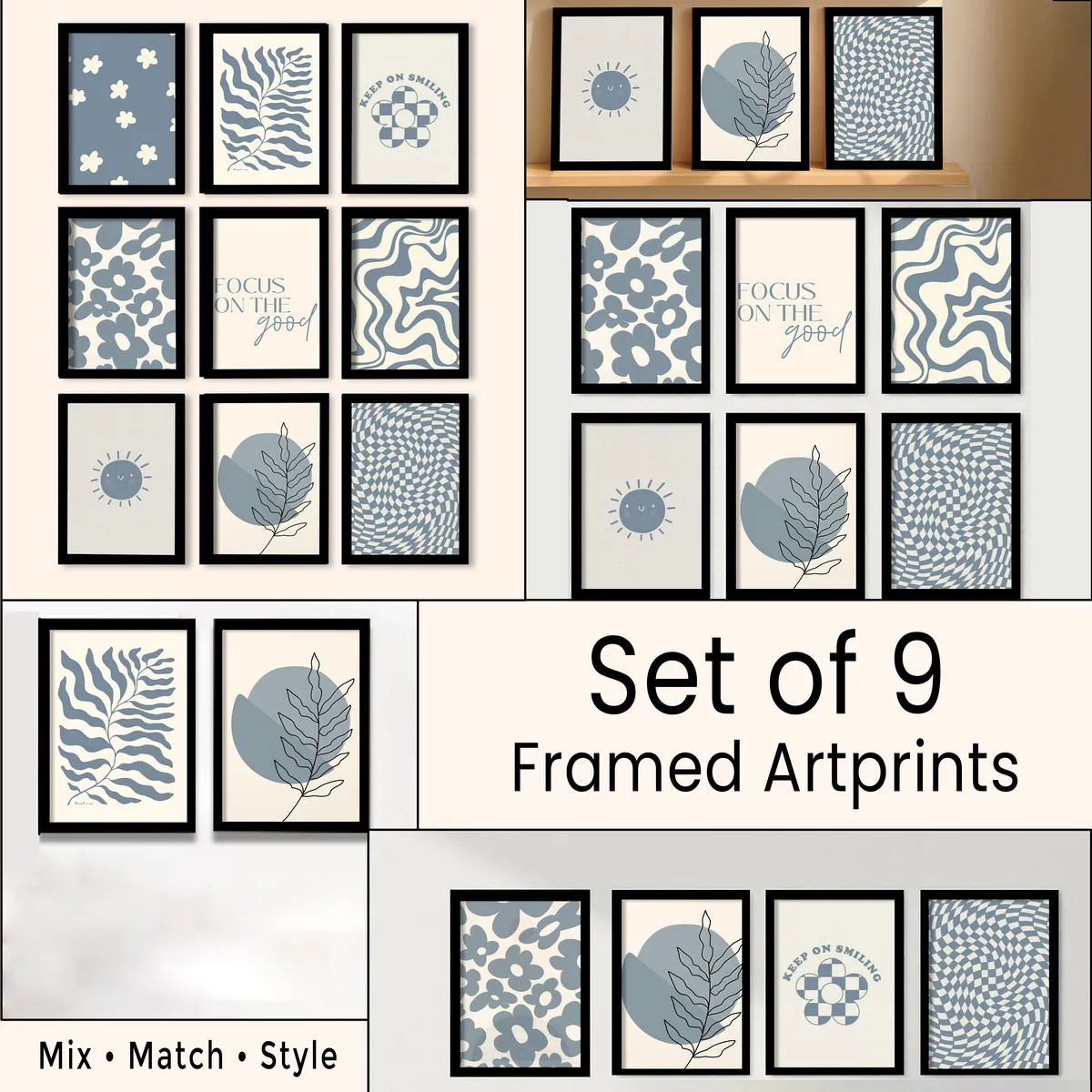 Linea Contemporary Blue Abstract Wall Art - Set Of Nine media 4