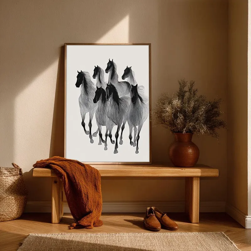 Wild Horse Cascade Wall Painting With Brown Frame media 6