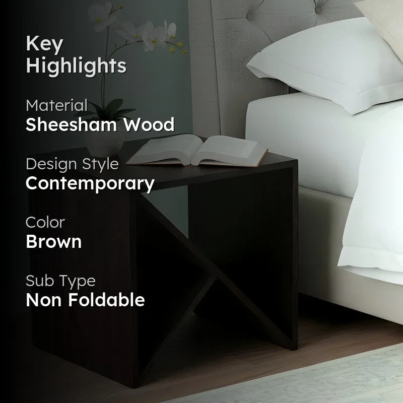 Averox Sheesham Wooden Side & Bedside Table - Taupe media 2