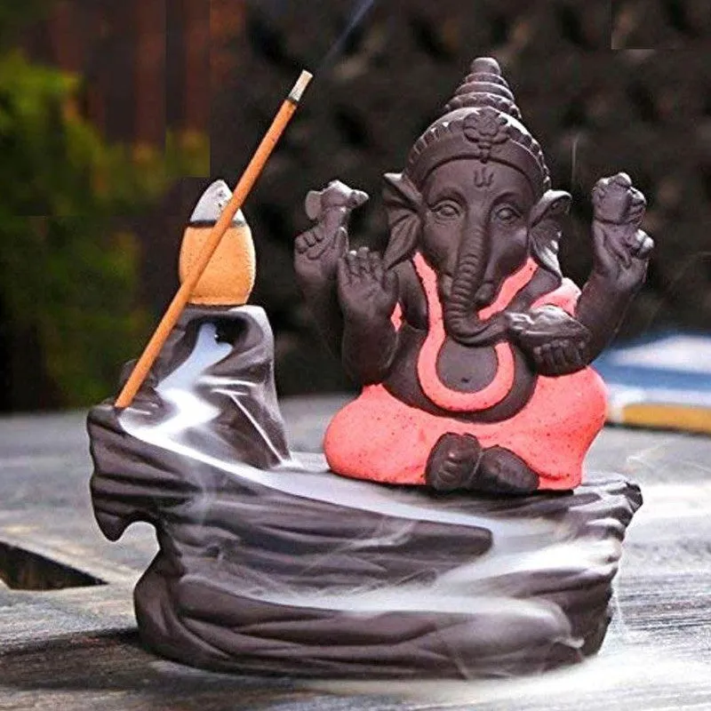 Lord Ganapathi Smoke Fountain - Peach & Black media 1