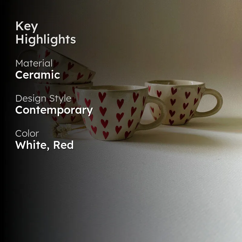 Heart Melody Ceramic Coffee Mug (240 mL Each) - Set of Four media 2