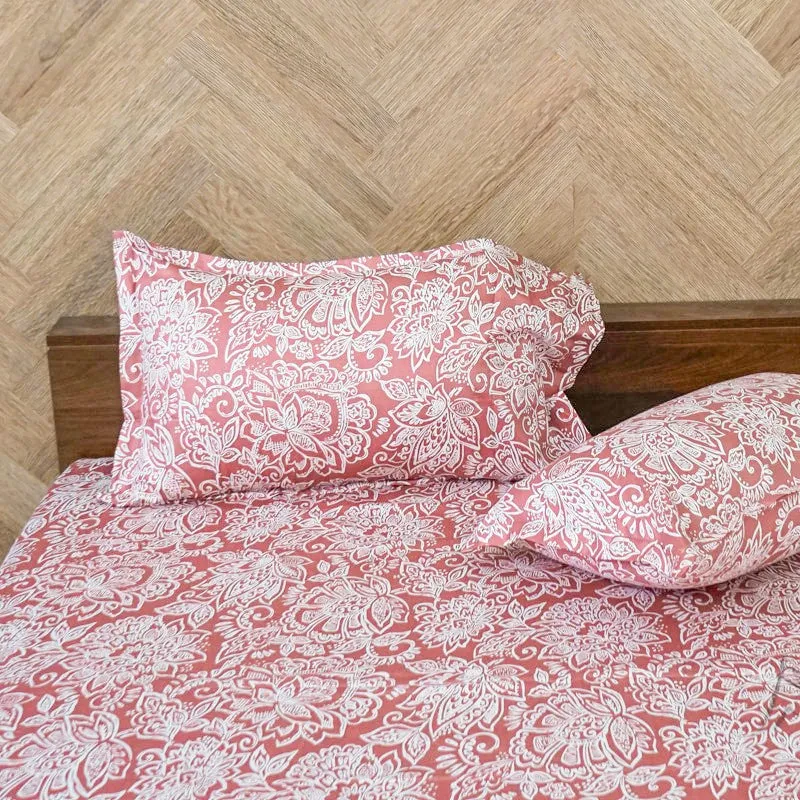 Champa Floral Cotton Bedsheet (Pink) - 200 TC media 4