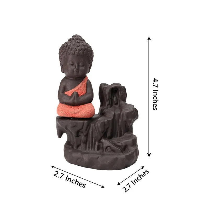 Baby Buddha Monk Polyresin Smoke Fountain - Orange & Brown media 7