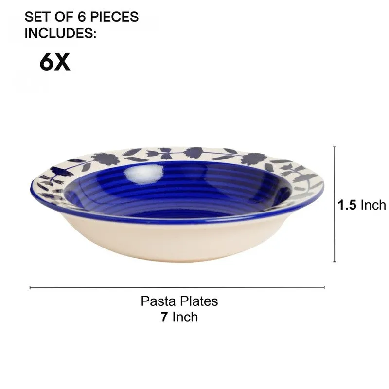 Regal Handcrafted Ceramic Pasta Plate (Blue) - Set Of Six media 6