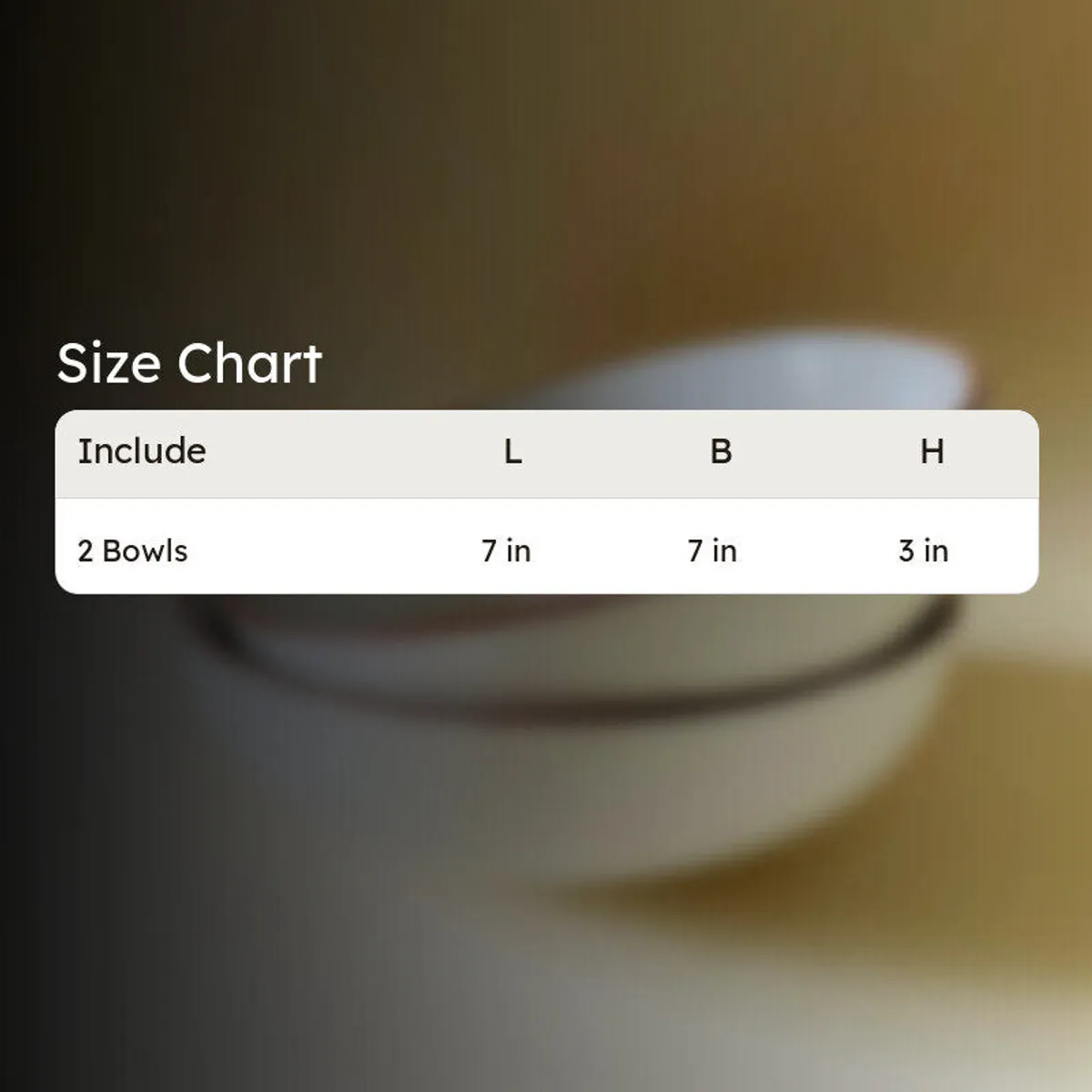 Two beige bowls shown with a size chart on a warm neutral background.