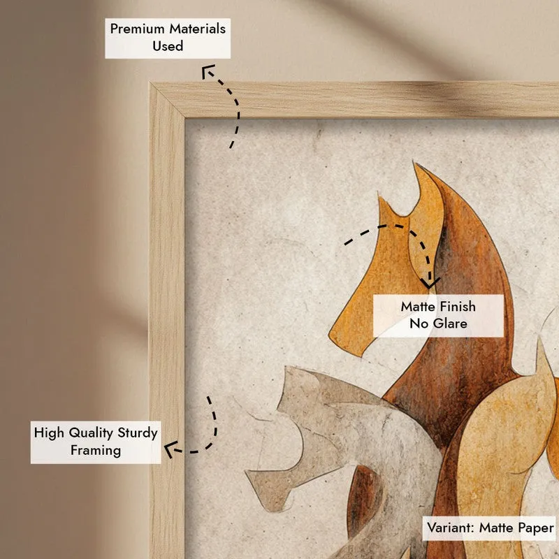 Horse Silhouettes Archival Paper Wall Painting With Brown Frame media 9