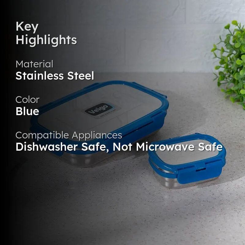 Vidora Dark Blue Stainless Steel Lunch Box (775/150 mL) - Two Piece Set media 2
