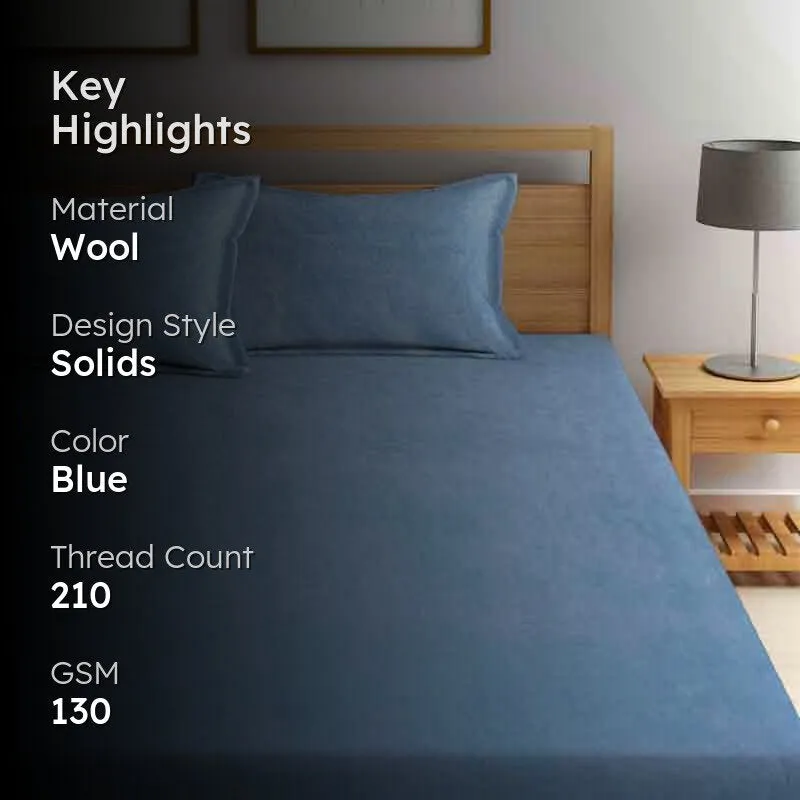 Solid Dust Woollen Bedsheet (Blue) - 130 GSM media 2
