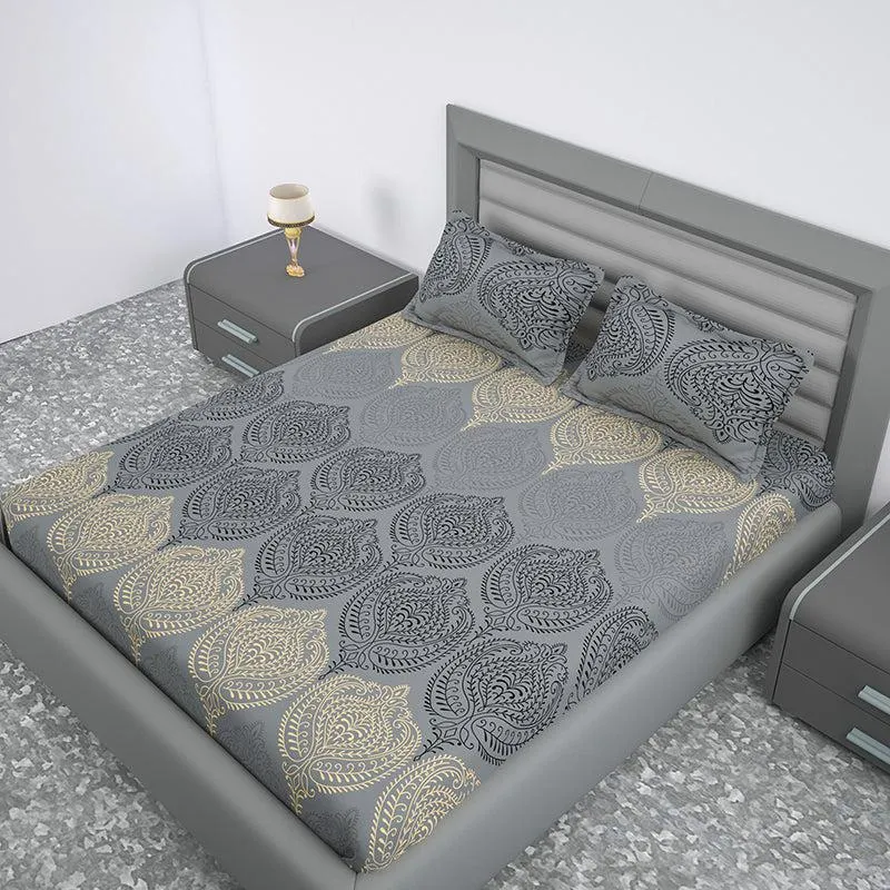 Folk Flair Ethnic Cotton Bedsheet (Grey) - 144 TC media 4