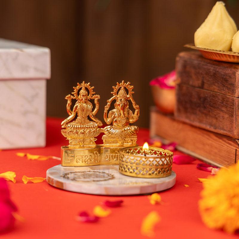 Laxmi Ganesha Mother Of Pearl Tealight Candle Holder