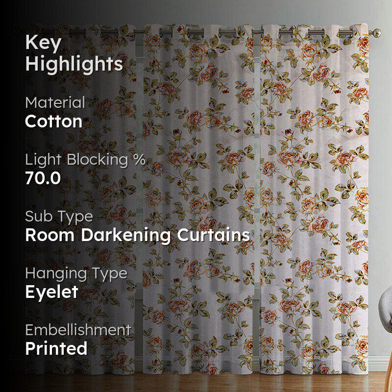Giselle Floral Cotton Curtain - Set Of Three media 2
