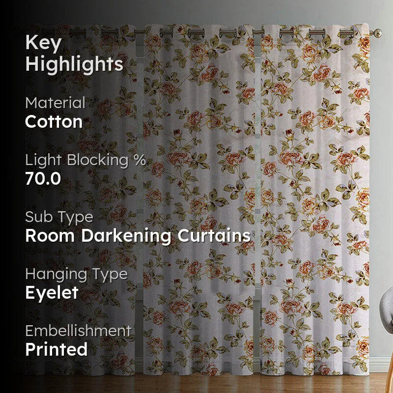 Giselle Floral Cotton Curtain - Set Of Three media 2