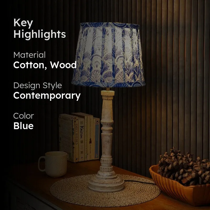 Azure Reef Wooden Base Cotton Table Lamp - Blue media 2
