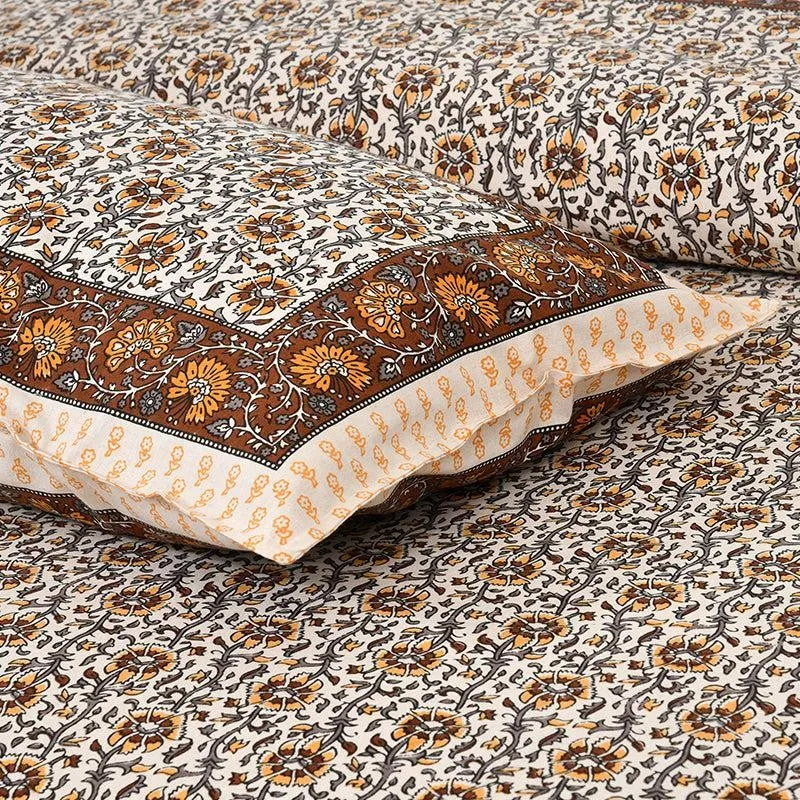 Mridula Printed Cotton Bedsheet (Beige) - 160 TC media 4