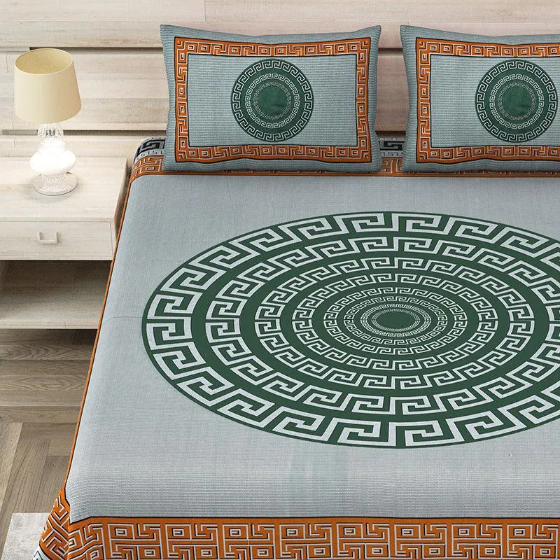 Tulika Treasure Geometric Cotton Bedsheet (Green) - 150 TC media 3