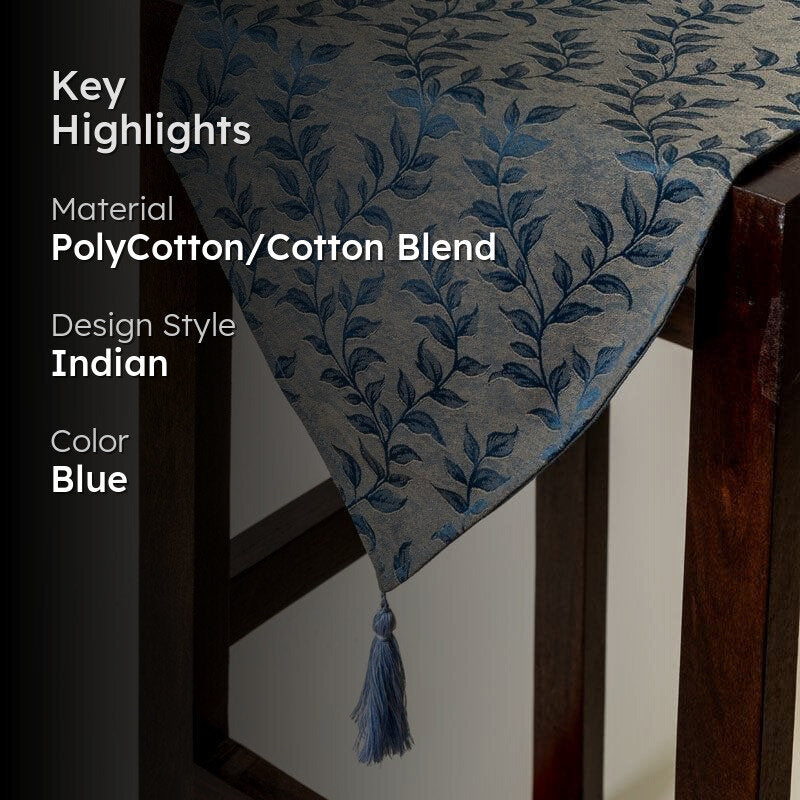 Elle Leafsy Jacquard Table Runner - Blue media 2