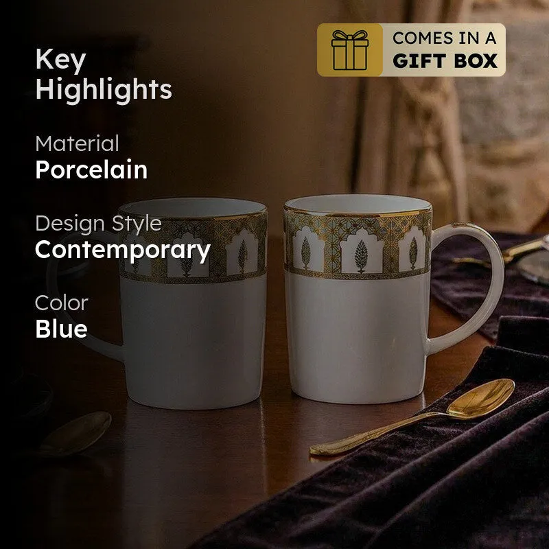 Gilded Chinar Slim 24k Gold Brushed Porcelain Coffee Mug (280 mL Each) - Set Of Six media 2